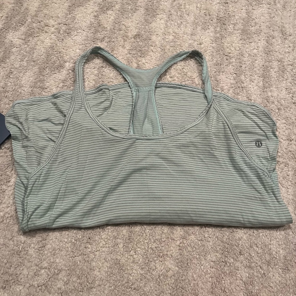 Lululemon Mint Striped Racerback Athletic Cotton Tank Top Size 8 - Picture 2 of 3